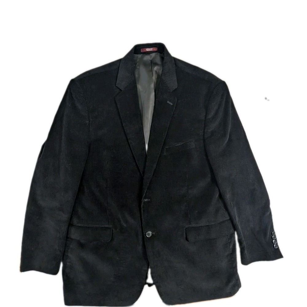 Adolfo Mens Black Corduroy Blazer Sport Coat Jacket 48R Cotton 2-Button Close